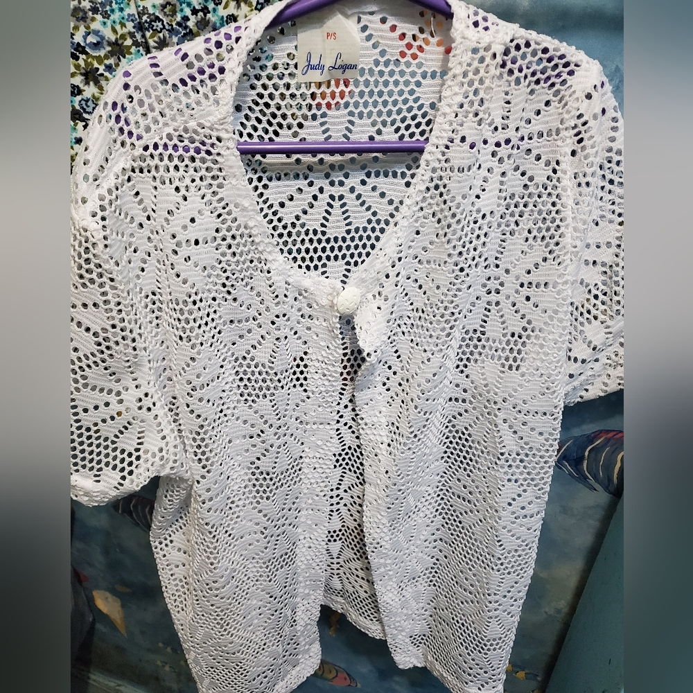 Judy Logan white summer short sleeve cardigan